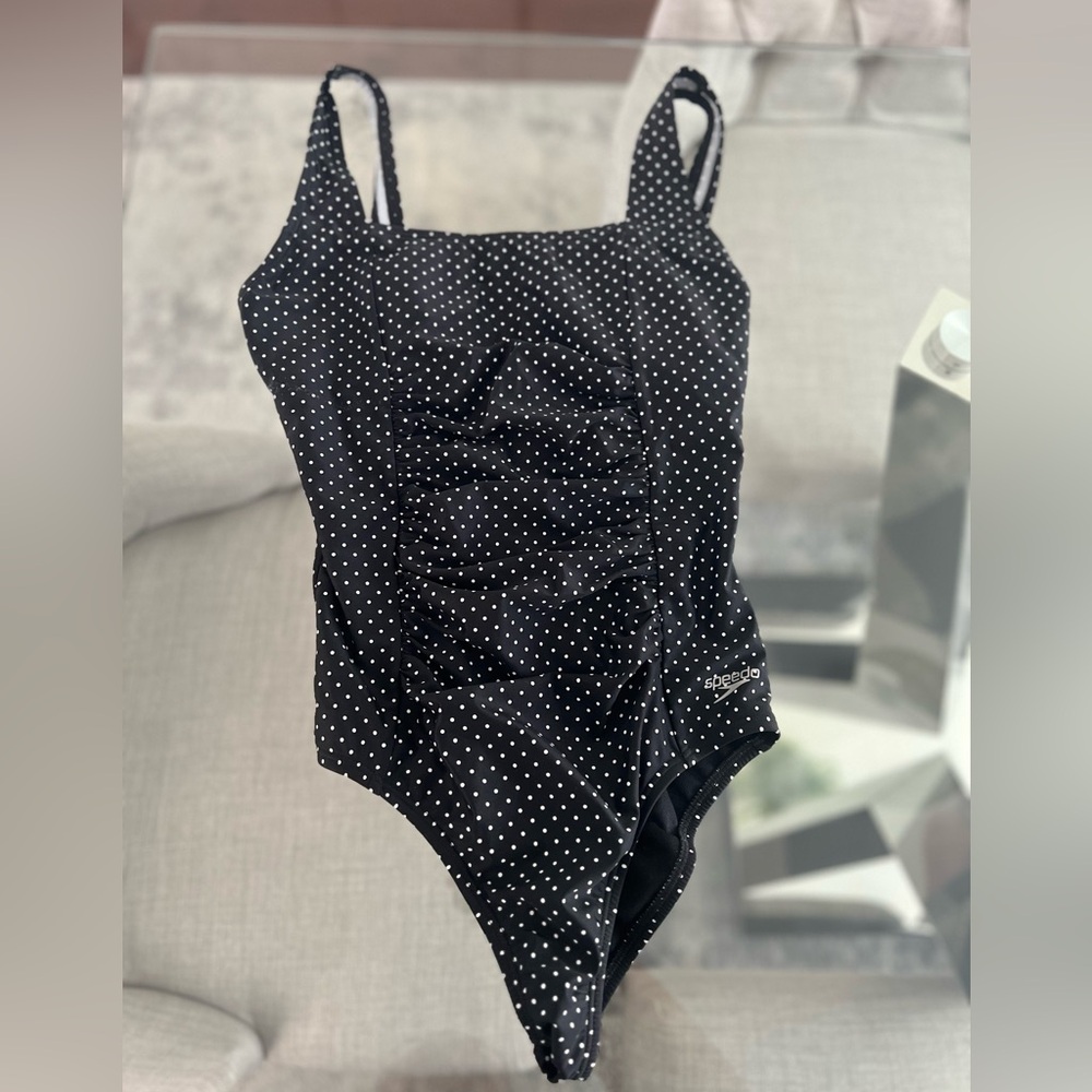 Speedo Black and White Polka Dot One Piece Swimsuit
